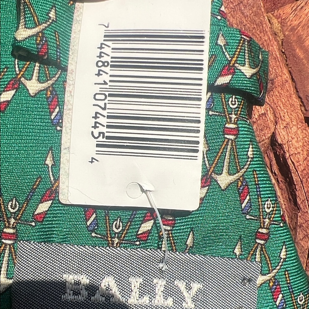 🌀 NWT Bally Green Nautical Theme Silk Tie with Red Stripe Details - Picture 3 of 7